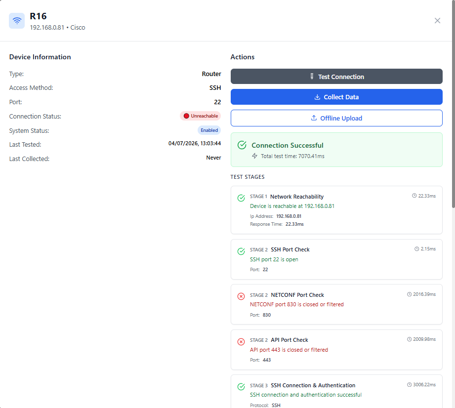 Multi-stage Connection Diagnostics