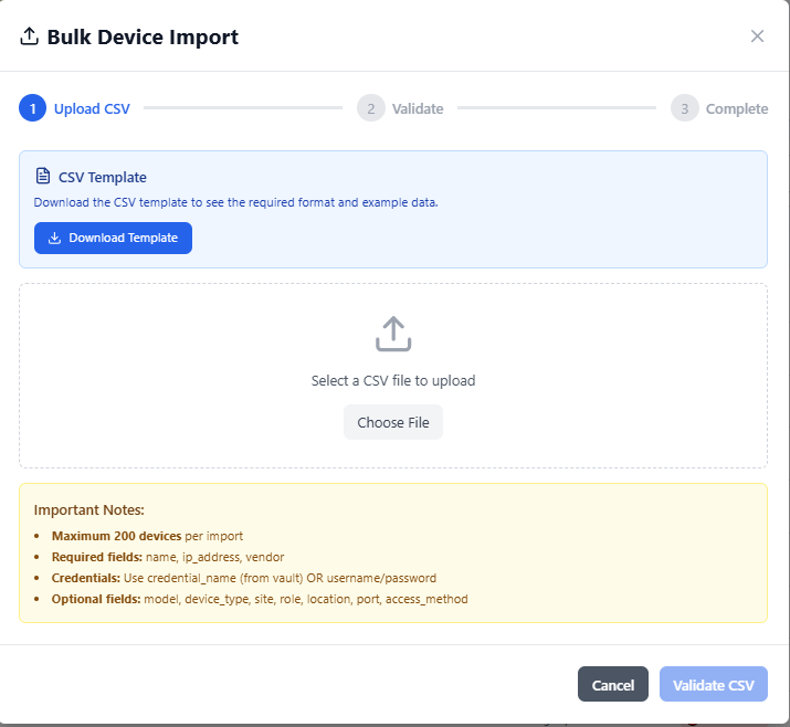 Bulk Device Import Modal